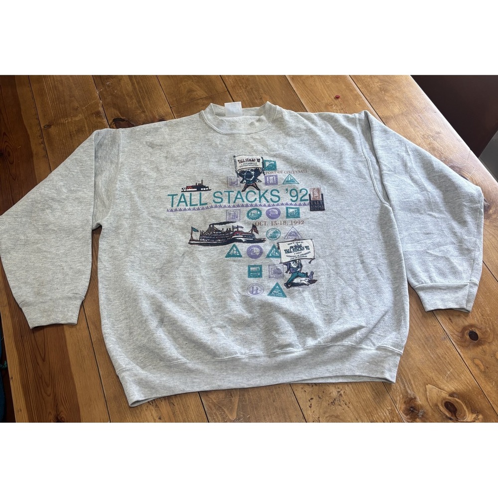 Vintage 1992 Tall Stacks Cincinnati Riverboat Festival Sweatshirt Men's Gray L